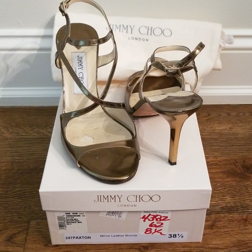 Jimmy Choo Mirror Leather Bronze Strappy Sandal